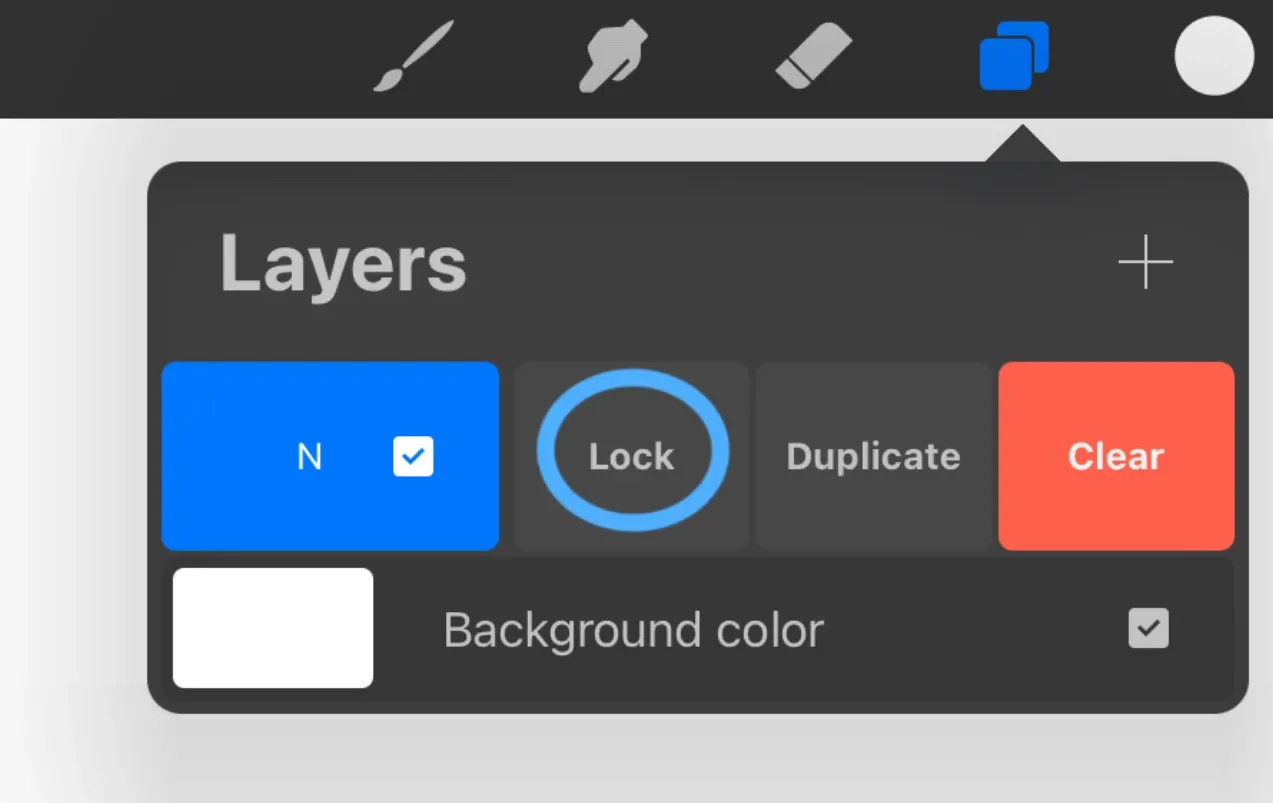 Procreate Layers panel with the + button in the upper right used to add a new empty layer