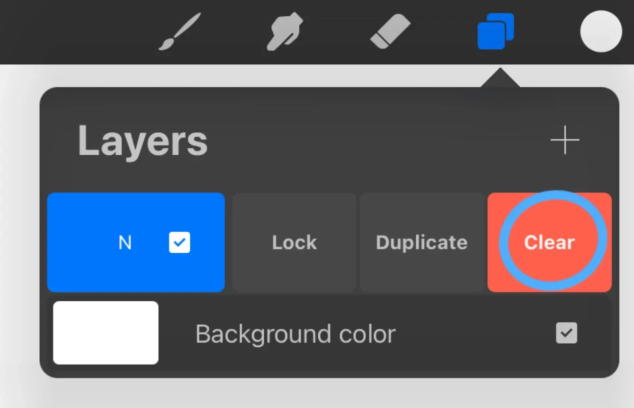Procreate swipe-left gesture on a layer revealing the Lock, Duplicate, and Delete action buttons