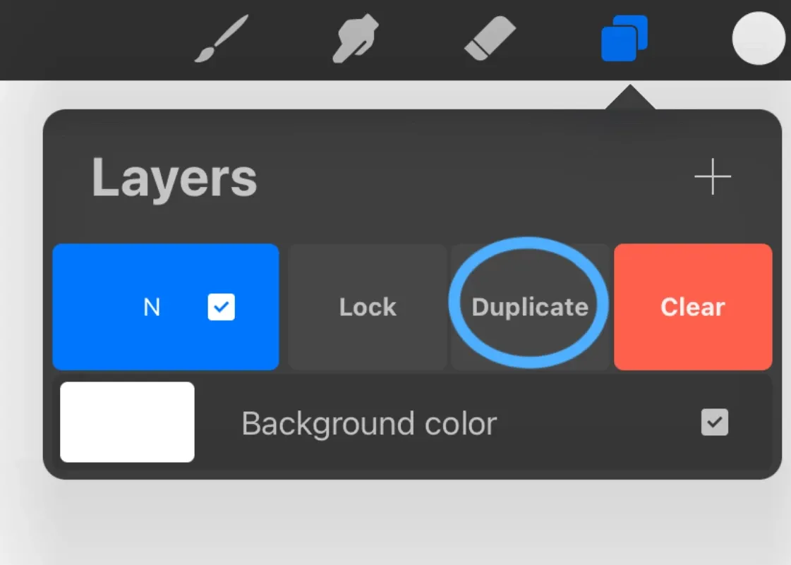 Procreate layer row with the visibility checkmark next to the N blending mode label