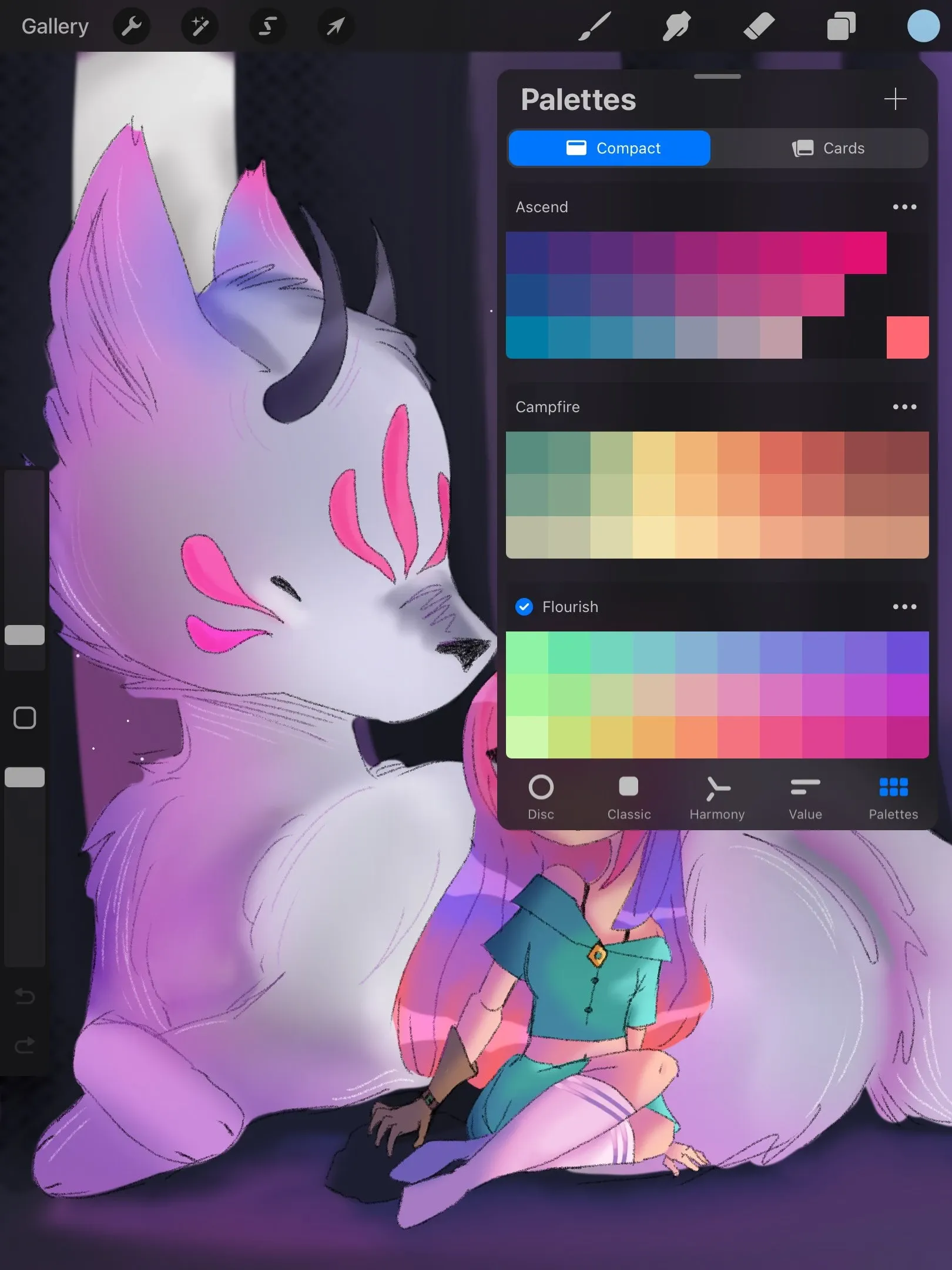 Procreate Value color palette mode: six HSB and RGB slider stripes for precise control