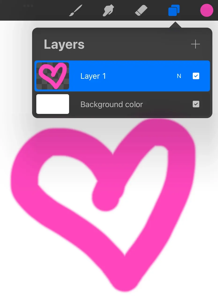Procreate visibility slider opened from the N blending mode label, used to fine-tune layer opacity